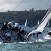 Thor takes a spill in Saturday s unpredictable westerlies credit Marg s Yacht Photos